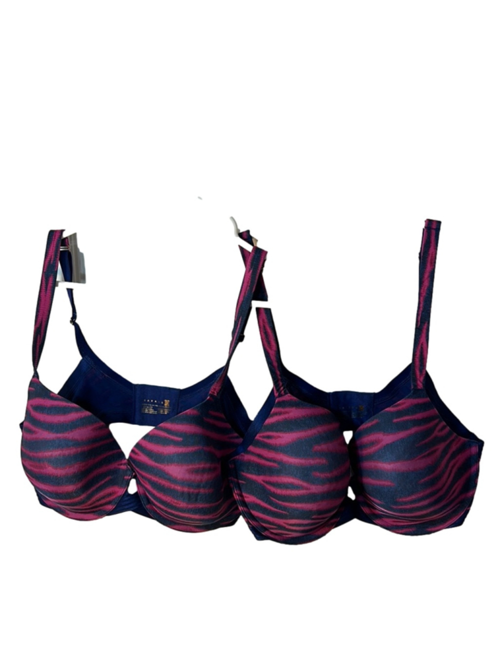 Savage x Fenty Stylish Pink and Blue Zebra Print Bra - set of 2 38DD beetroot